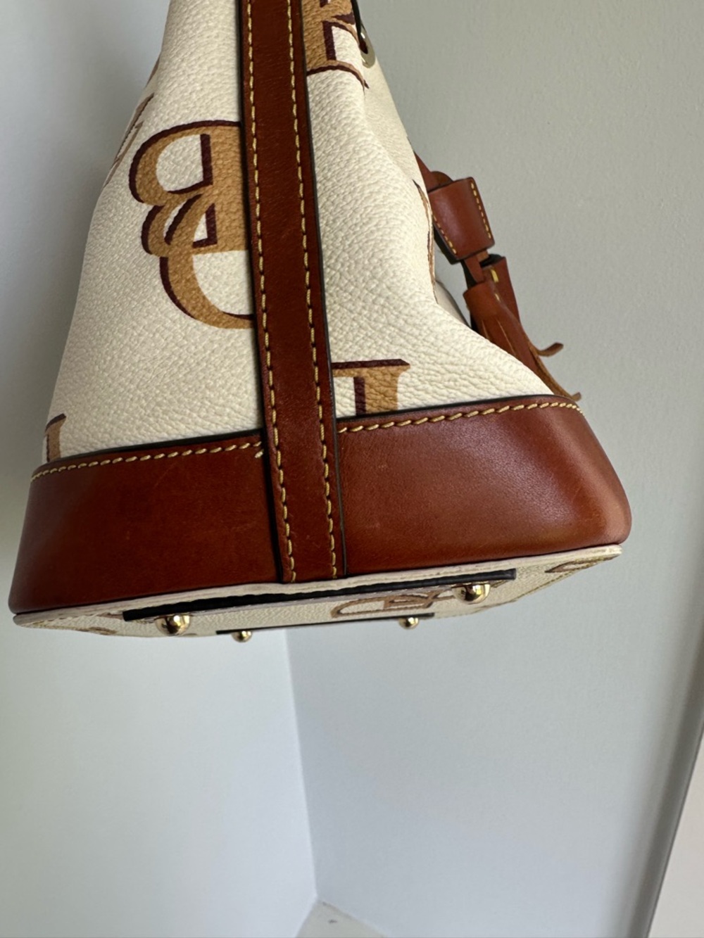 Dooney & Bourke K1169158 Monogram Small Drawstring Shoulder Bag with Tassels. - Picture 7 of 16